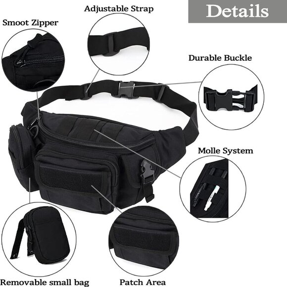 Tactical Fanny Packs, Military Waist Bag Utility Hip Belt Bags for Hiking Climbi - Picture 3 of 7